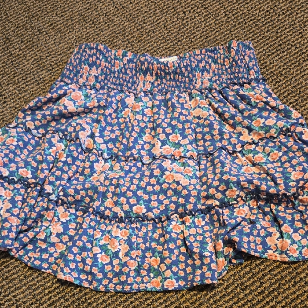 American Eagle Outfitters Blue Floral Bubble Ruffle Mini Skirt💫
